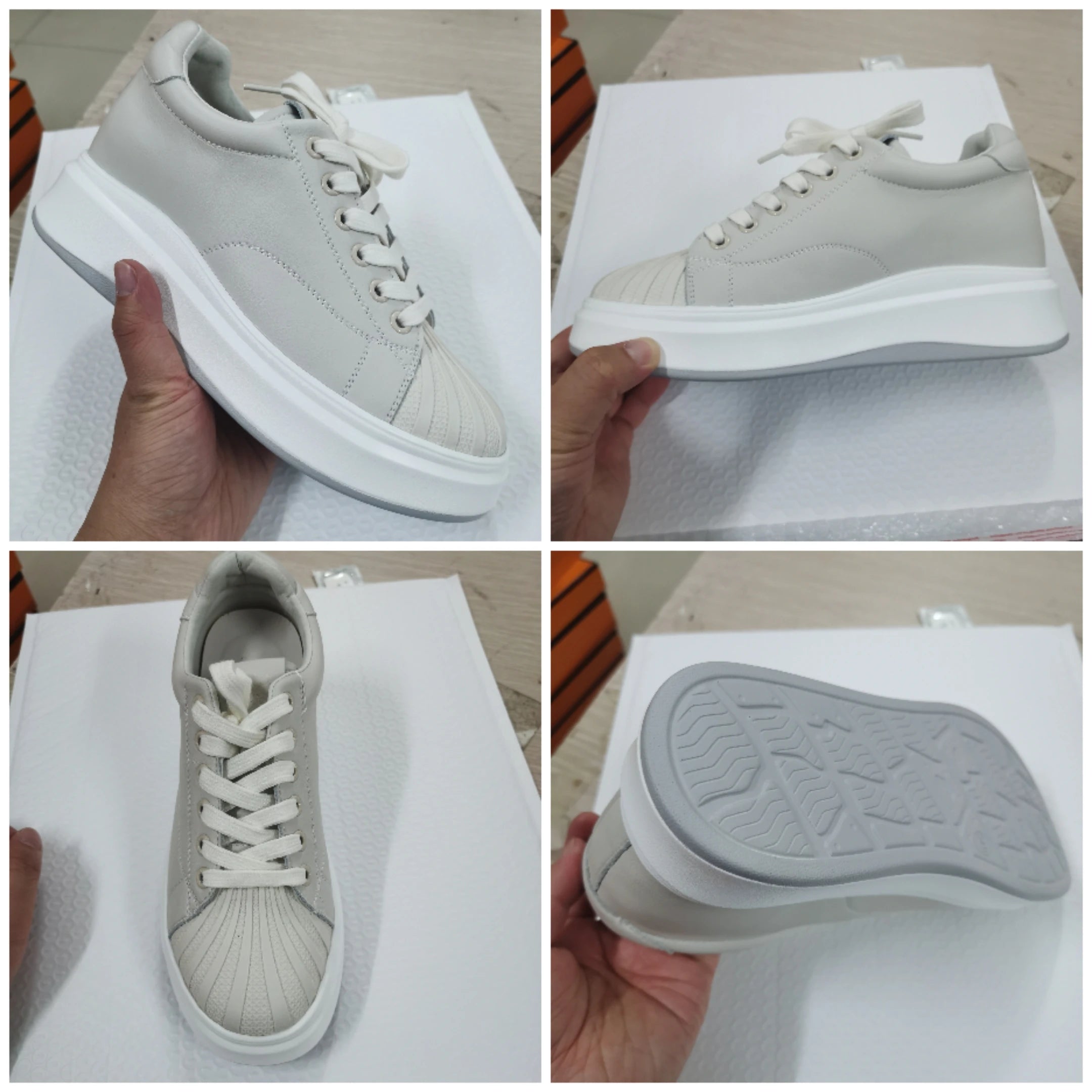 Fujin 8cm New Platform Genuine Leather Chunky Sneaker Casual Hidden Heels Spring Summer Autumn Comfy Breathable High Brand Shoes