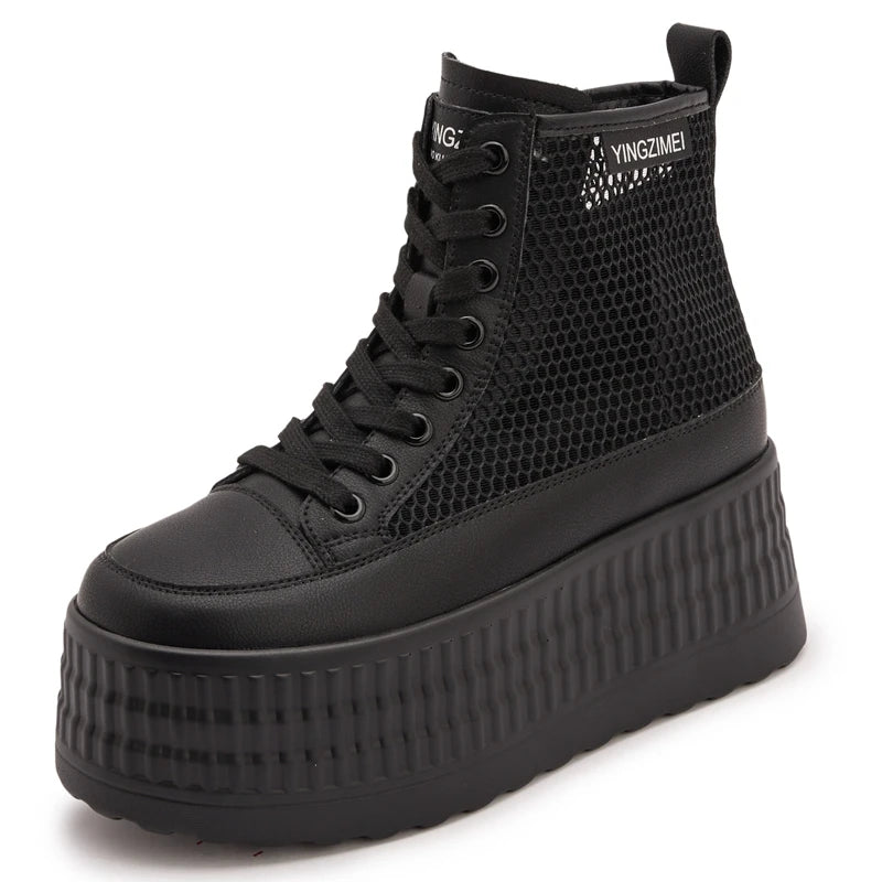 Autuspin Summer Women's Boots 2024 Fashion Breathable Mesh Shoes High Flats Platform Ladies Ankle Boot Women Trend Chunky Shoes