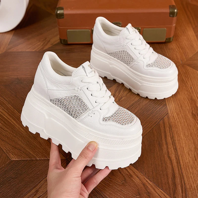 AUTUSPIN Summer Splicing Women's Shoes Breathable Air Mesh Sneakers Outdoor Leisure Female High Platform Sports Shoes Woman