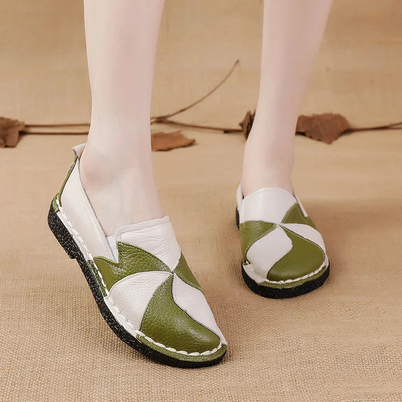 WOIZGIC Female Ladies Women Mother Genuine Leather Shoes Flats Designer Loafers Moccasins Slip On Colorful Plus Size 41 42