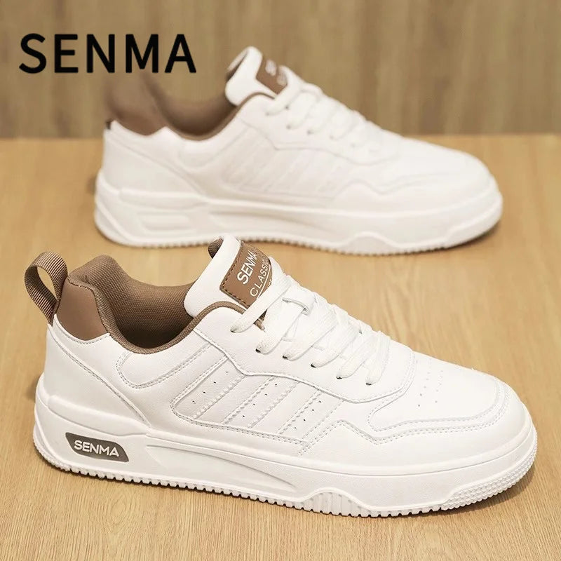 Senma Men's Shoes Couple Sports Casual White Board Shoes Men's Leather Soft Sole Height Increasing Versatile White Trendy Shoes