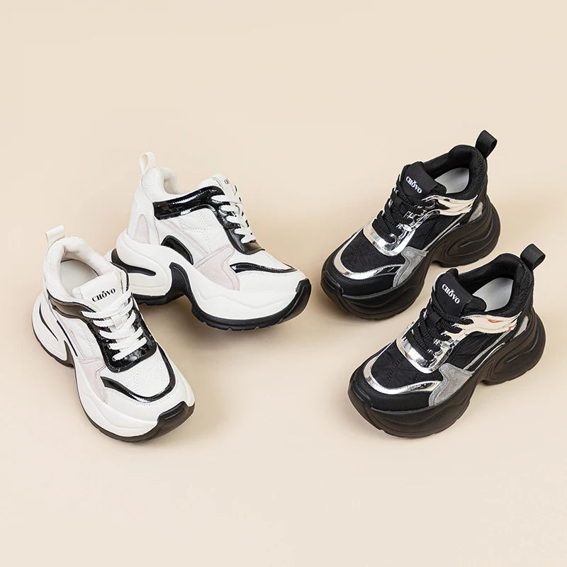 Autuspin Women Fashion Street Shoes Internal Height Increased Ladies Luxury Sneakers Leisure Platform Sneaker Genuine Leather