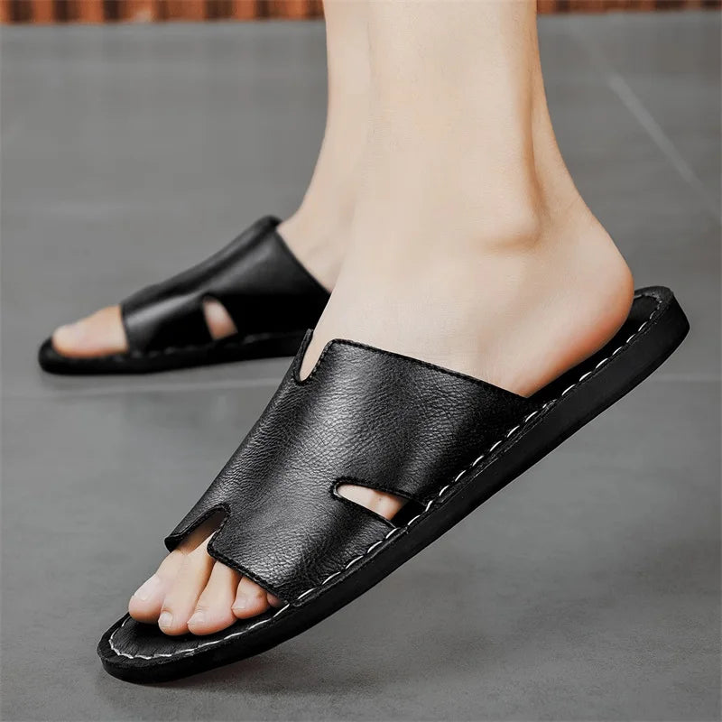 STRONGSHEN Fashion Men's Slippers Summer Outer Wear Non-Slip Wear-Resistant Casual Luxury Slippers Leather Slippers Outdoor