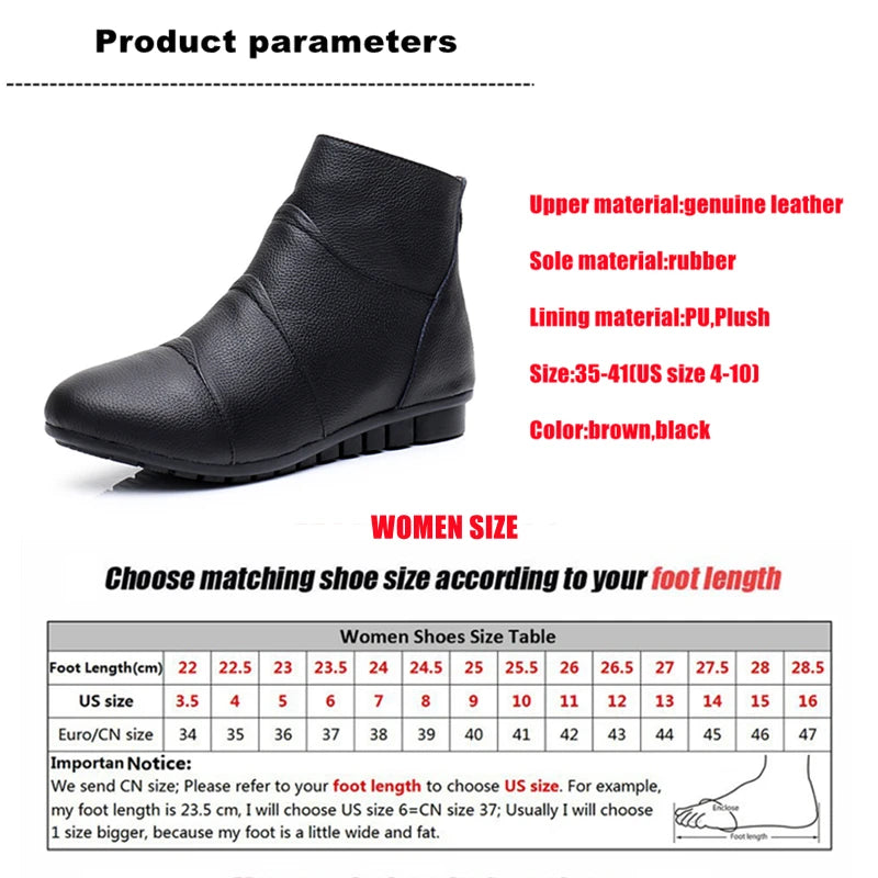 WOIZGIC Women's Ladies Female Mother Genuine Leather Shoes Platform Ankle Boots Zipper Autumn Winter Warm Plush Fur Plus Size