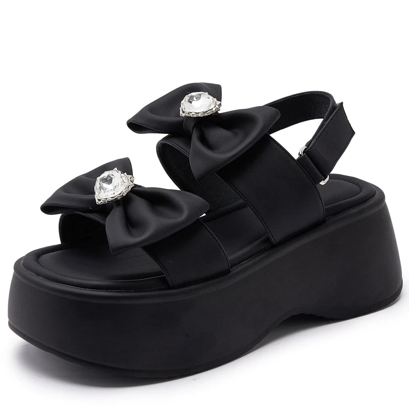 AUTUSPIN Fashion Women Chunky Sandals Summer New Platform Wedges Ladies Thick Soled Shoes Female Butterfly Sweet Block Heels