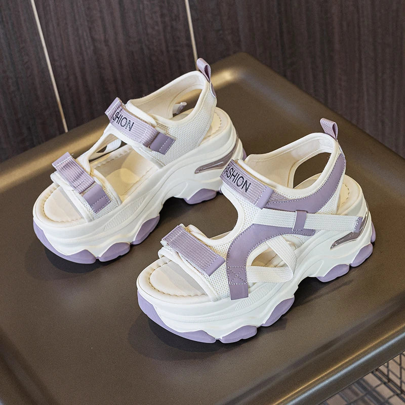 AUTUSPIN Size 34-39 Women Sandals Summer Fashion Leisure Platform Woman Shoes Rome Style Ankle Wrap Femlae Sandal Chunky Heels