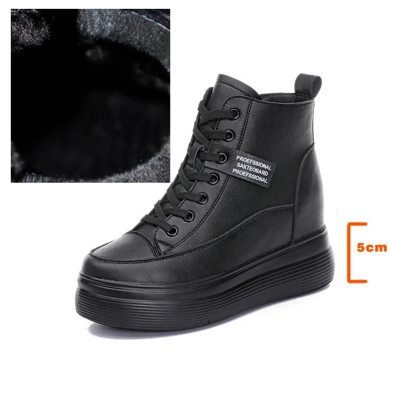 Fujin 8cm Platform Wedge Sneakers Women Shoes Genuine Leather Lace Up Spring Autumn Winter Shoes Winter Shoes Soft Leather Punk