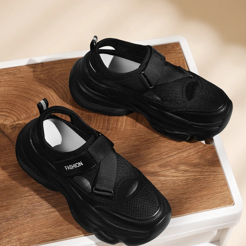 Autuspin 5.5cm Thick Bottom Women's Vulcanize Shoes Summer New Fashion Female Hollow Mesh Breathable Sports Sandals Sneakers