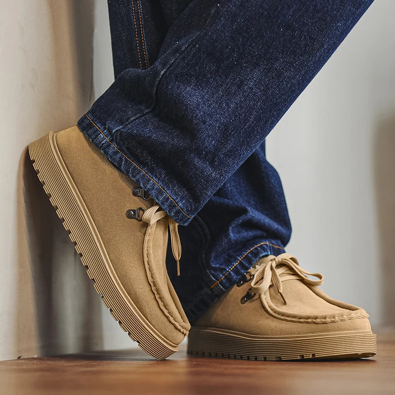 STRONGSHEN Men Casual Shoes Suede Leather Board Shoes Men Retro Thick Soled Suede Shoes Man Zapatos Para Hombre Calzado Hombre