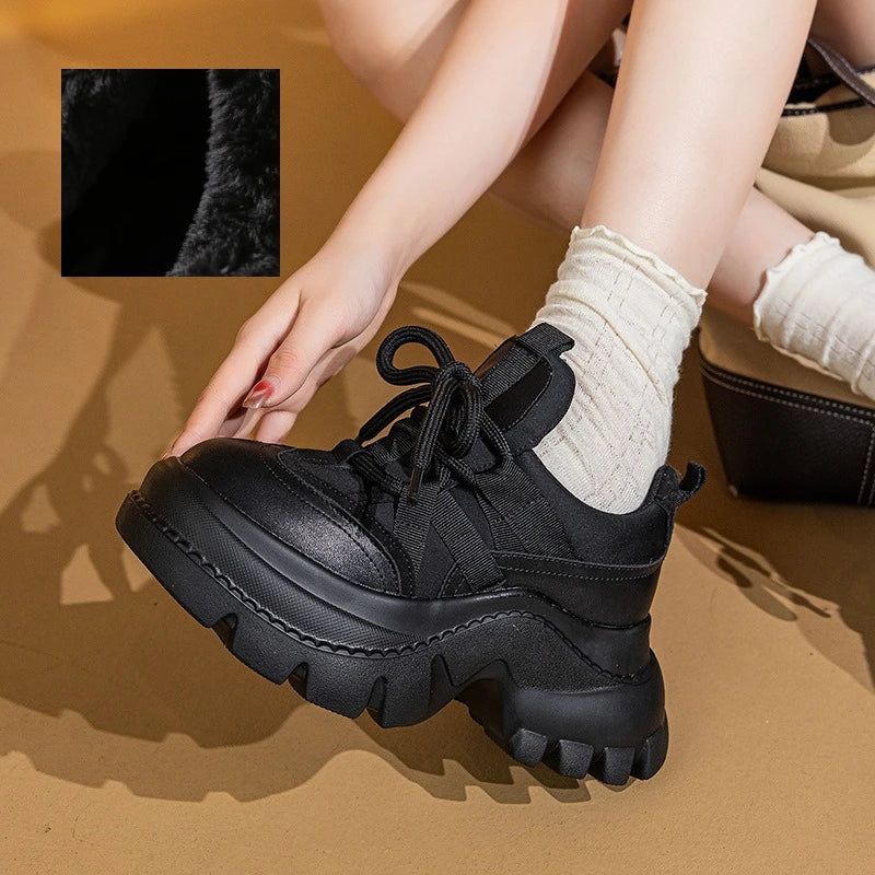 Fujin 8 Cm Women Casual Shoes Genuine Spring Autumn Fall Platform Sneakers Chunky Comfortable Non Slip Heel Walking Shoes