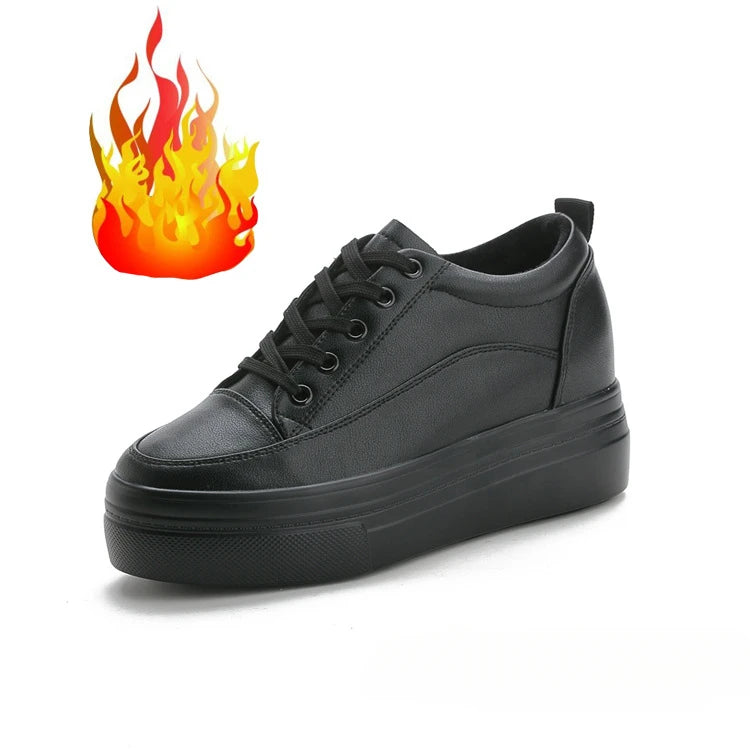 fujin 8cm 2024 Genuine Leather Women shoes white skateboard sneakers platform wedge shoes air mesh hollow breathable