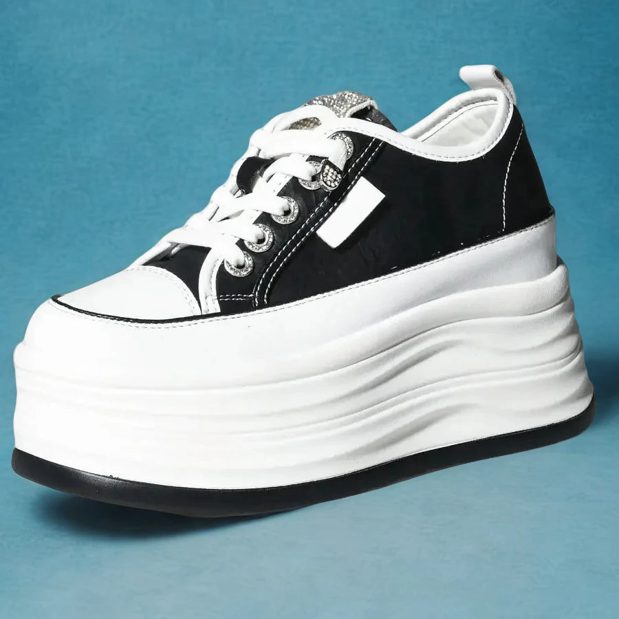 Fujin 9cm Women Casual Sneakers Platform Wedge Heel Breathable Women's Shoes Female Genuine Leather Comrfortable Shoes Women