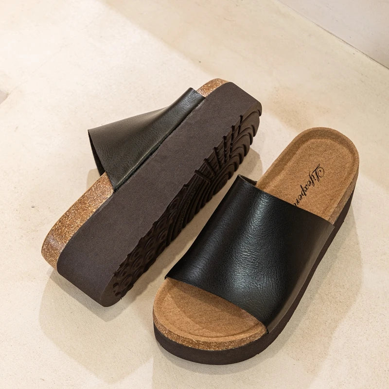 AUTUSPIN Fashion Ladies Slippers Sandals High Platform Comfort Casual Shoes Women Summer Soft Leather Outside Wedges Heels Woman