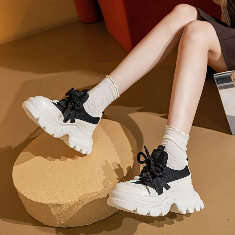 Fujin 8 Cm Women Casual Shoes Genuine Spring Autumn Fall Platform Sneakers Chunky Comfortable Non Slip Heel Walking Shoes
