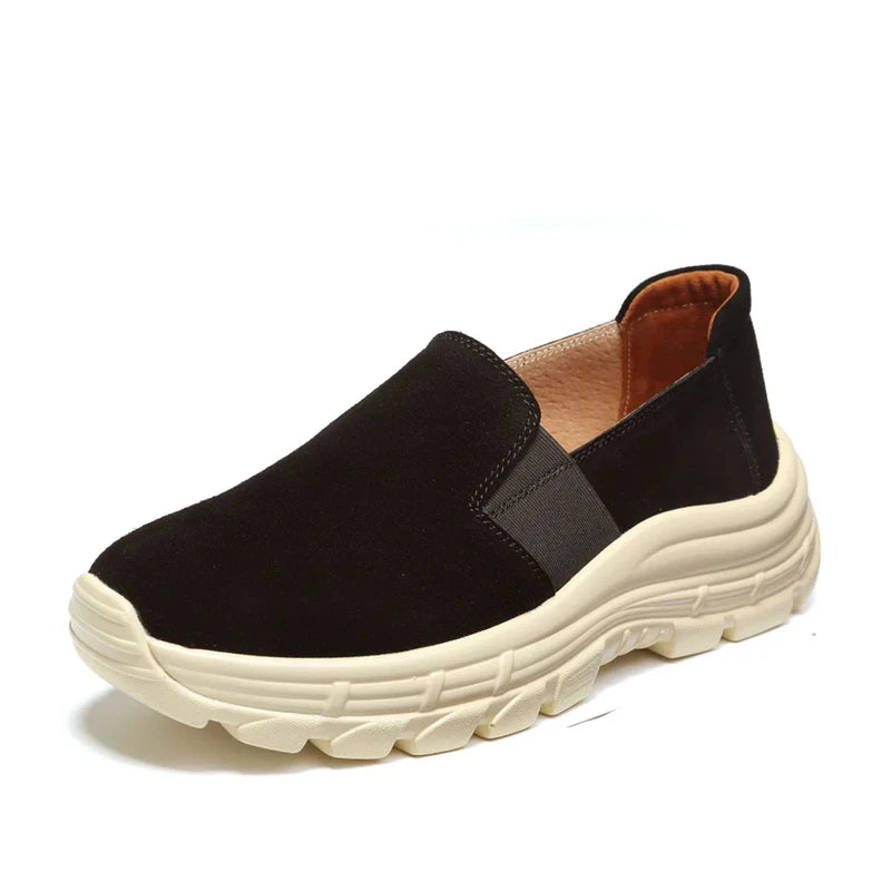 WOIZGIC Women Flats Ladies Mother Female Cow Suede Genuine Leather Shoes Loafers Sports Non Slip Breathable Vulcanized Shoes