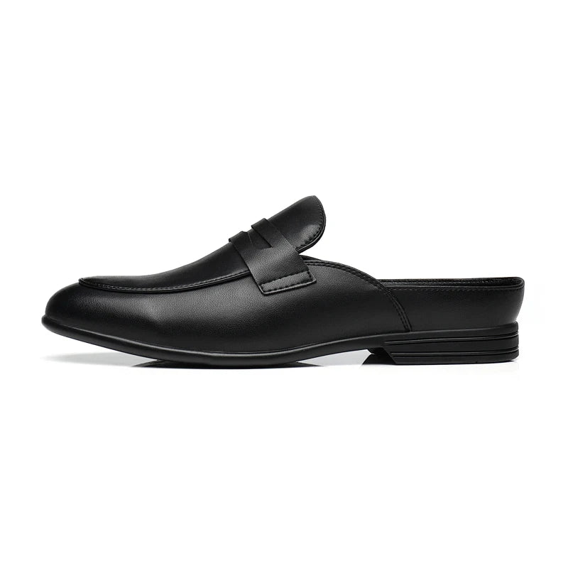 Men Leather Half Slippers Fashion Outdoor Casual Leather Shoes Soft Bottom Half Drag Genuine Leather Antiskid Walking Shoes