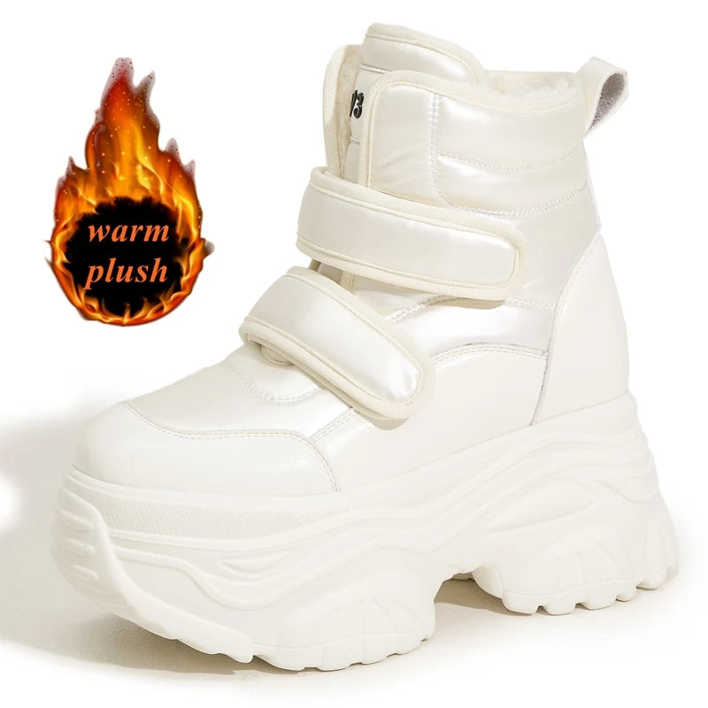 AUTUSPIN Winter High Platform Women Snow Boots Warm Plush Fashion Thick Soled Ankle Boot Female Height Increasing Non-slip Shoes