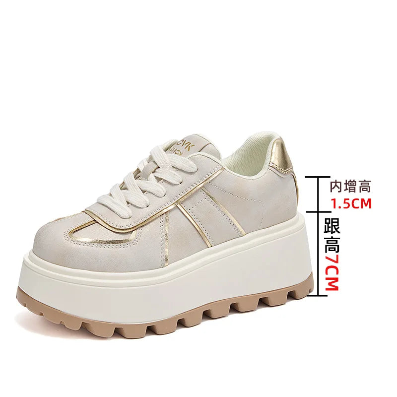 Fujin 8.5cm Microfiber Leather Vulcanize High Brand Flats Comfy Spring Autumn Platform Vulcanize Women Chunky Sneaker Shoes