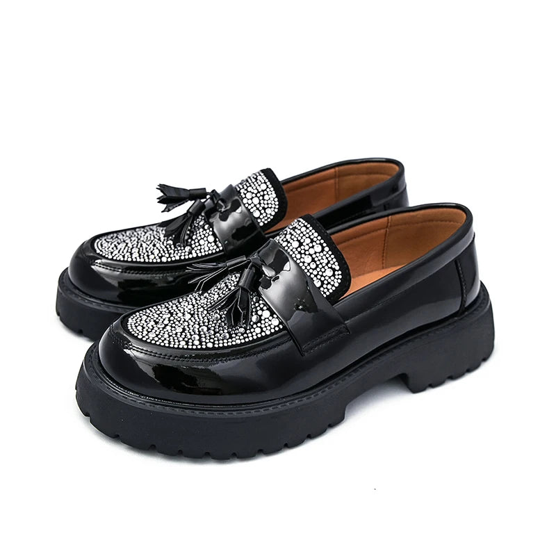 Men Shoes Fashion Loafers Casual Business Oxford Shoes Slip-On Tassel Rhinestone Dress Wedding Shoes Non-slip Thick Soled Shoes