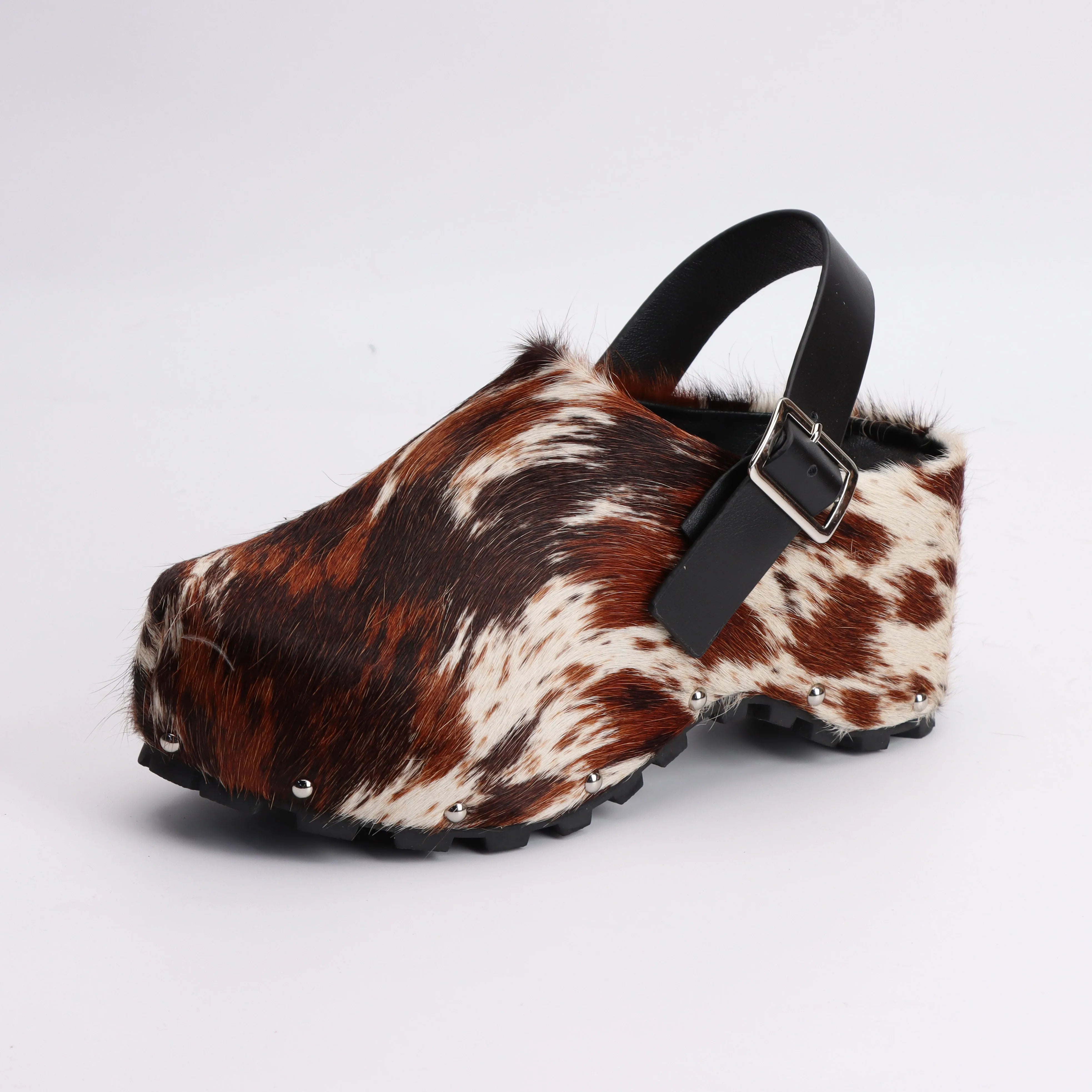 Luxury Platform Mules Designer 2025 Women Real Calf Hair Leather Lined Slip On Clogs Slides Sandals Summer Fashion Comfort Shoes