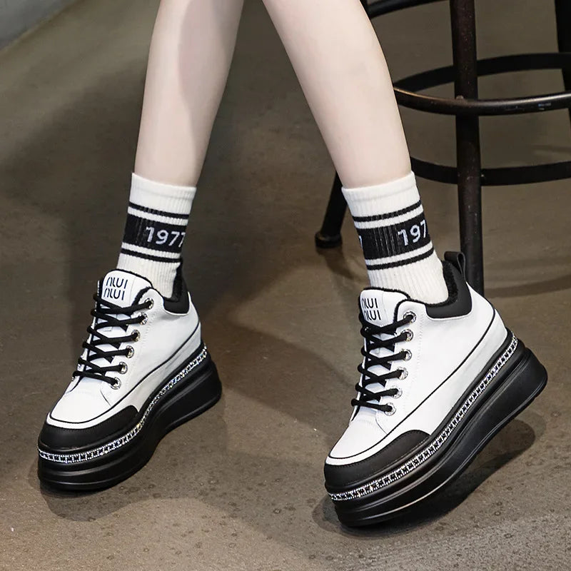 Fujin 6cm New Genuine Leather Women Shoes Winter Boot Women Combat Boots Ankle Platform Sneakers Spring Autumn Warm Fur Booties