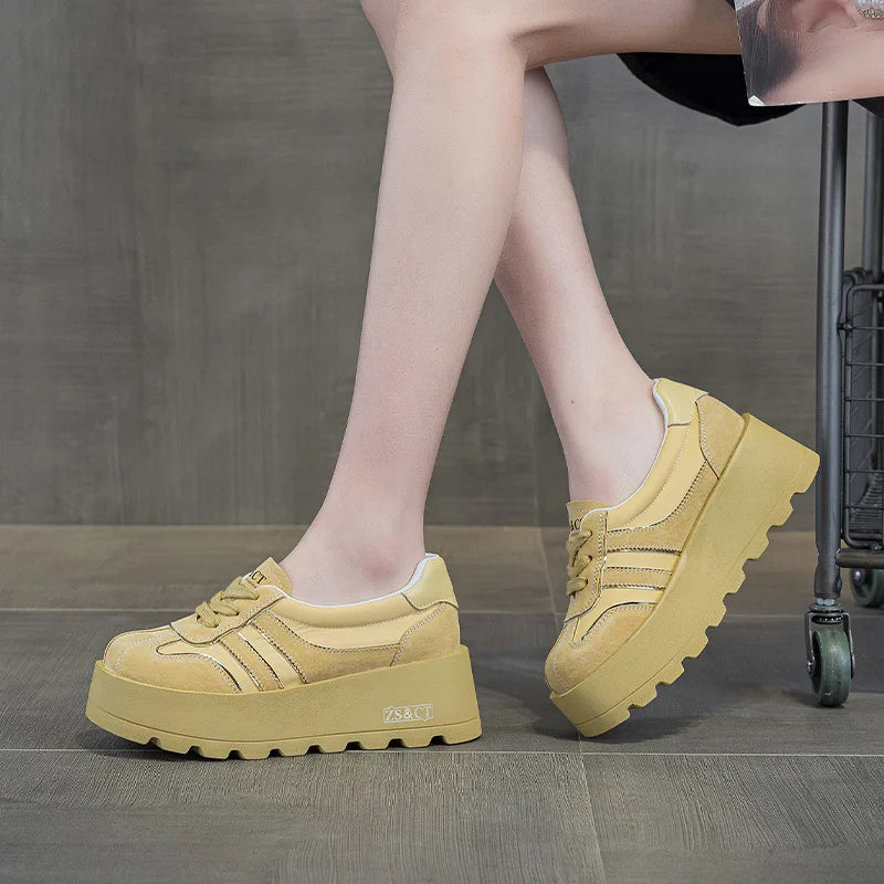 Fujin 6cm 2025 Suede Cow Genuine Leather Booties Autumn Spring Combat Shoes Women Platform Wedge Flats Ladies Ankle Booties