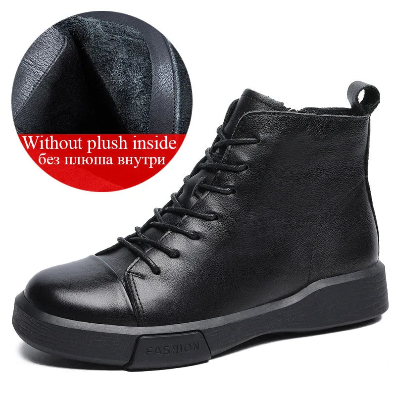 DRKANOL 2025 Fashion Women Flat Ankle Boots 100% Cow Genuine Leather Round Toe Autumn Winter Warm Casual Short Boots Black Brown