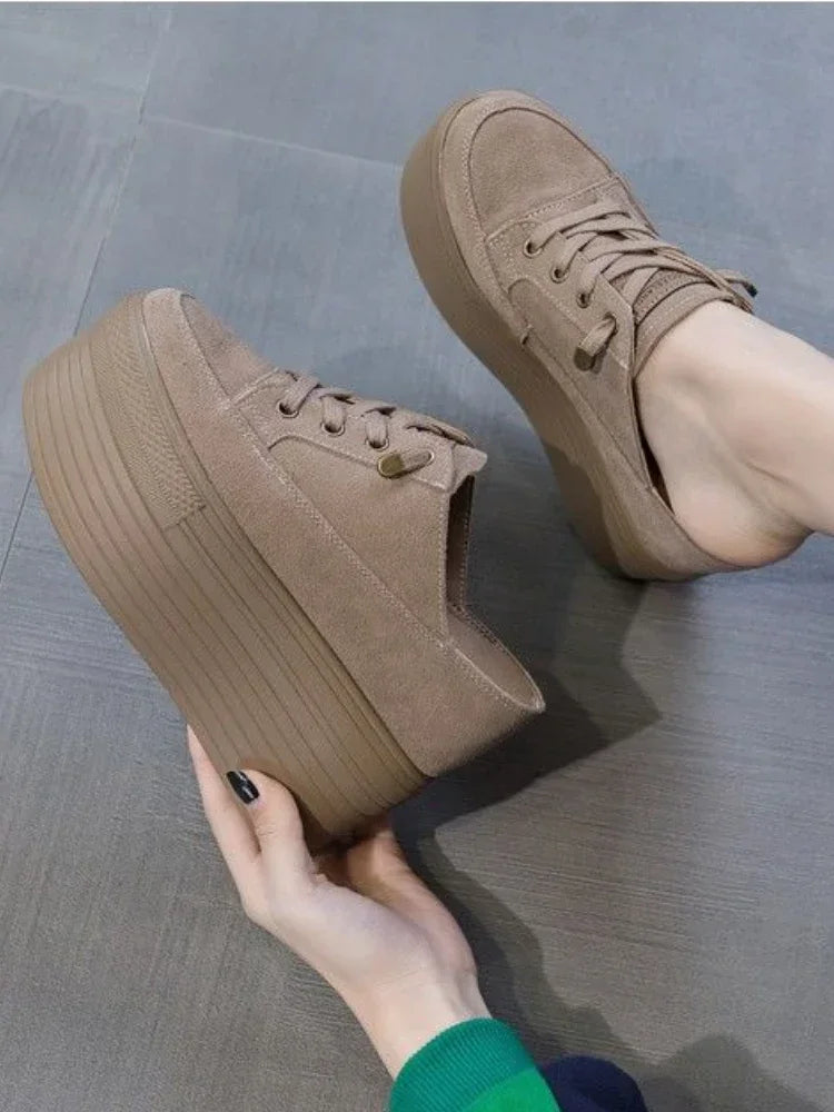 Fujin 10cm 12cm Suede Genuine Leather Fashion Height Increasing Females Lady Casual Platform Wedge Women Slip on Shoe Summer