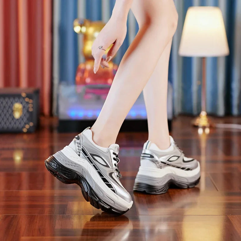 AUTUSPIN 6cm Women Luxury Sneakers Platform Chunky Winter Autumn Comfy Vulcanize Shoes Genuine Leather Fashion Retro Sneaker