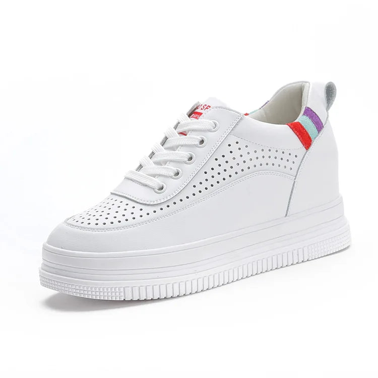 Fujin 7cm Breathable Platform Wedge Sneakers Women Shoes Genuine Leather Heel High Height Increased Spring Autumn Summer Shooes