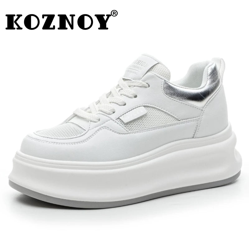 Fujin 6.5cm Air Mesh Genuine Leather Fashion Canvas Shoes Breathable Women Vulcanize Chunky Sneaker Platform Wedge Women's Shoes