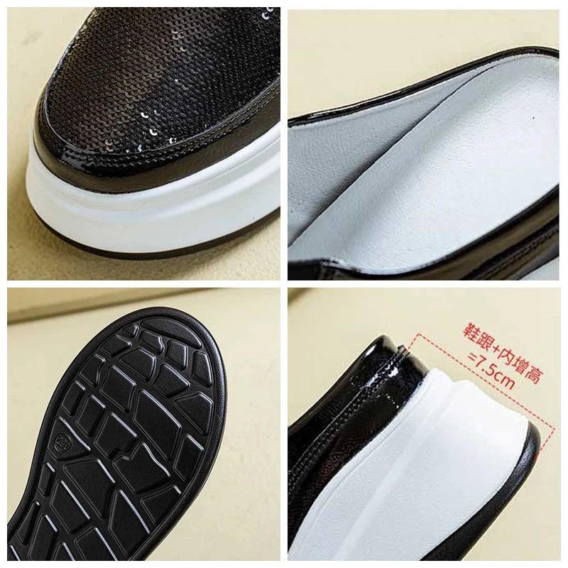 Fujin 7.5cm Patent Genuine Leather Platform Autumn Breathable Pumps Summer Spring Synthetic Chunky Heels Mary Jane Slipper Shoes