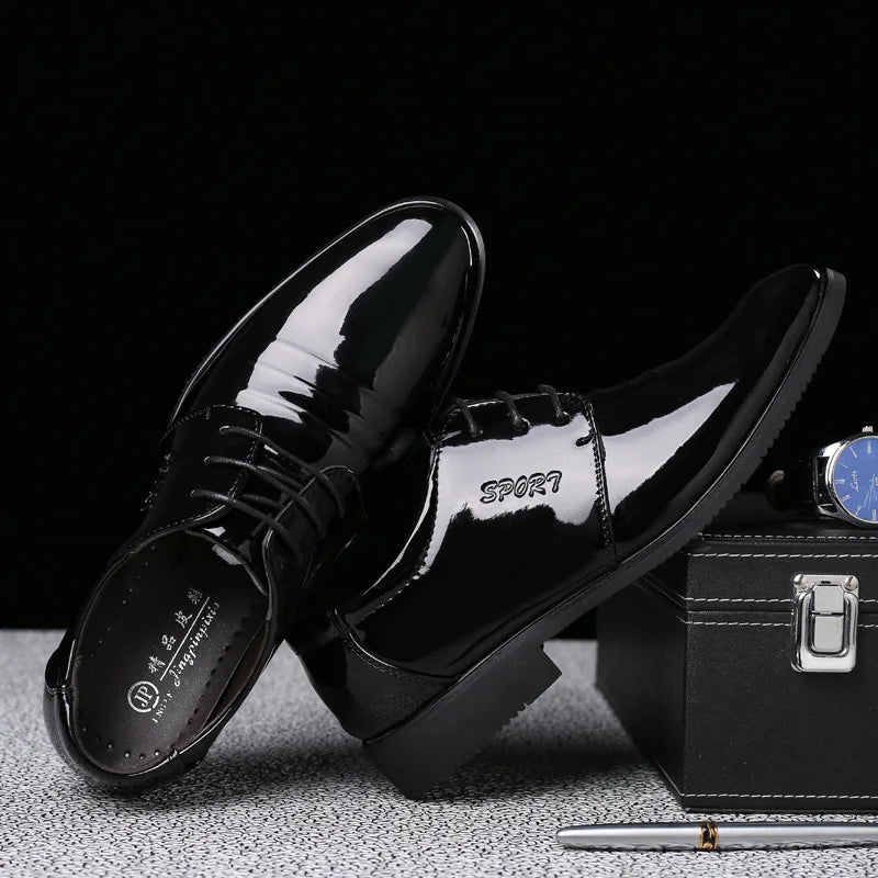 STRONGSHEN Italian Men Patent Leather Shoes Black Soft Bottom Spring And Autumn Man Men's Business Formal Wear Casual Shoes