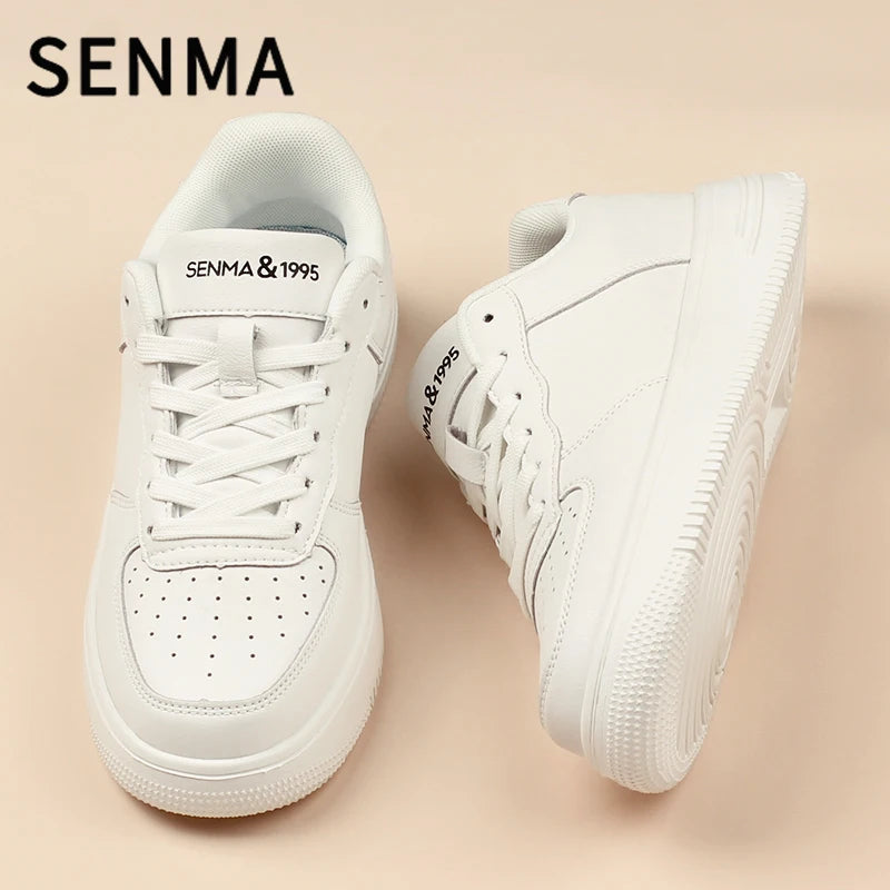 SENMA Men's Shoes Autumn Couple Versatile Casual Thick Soled Leather Board Shoes Sports White /Brown Trendy Women Shoes Sneakers