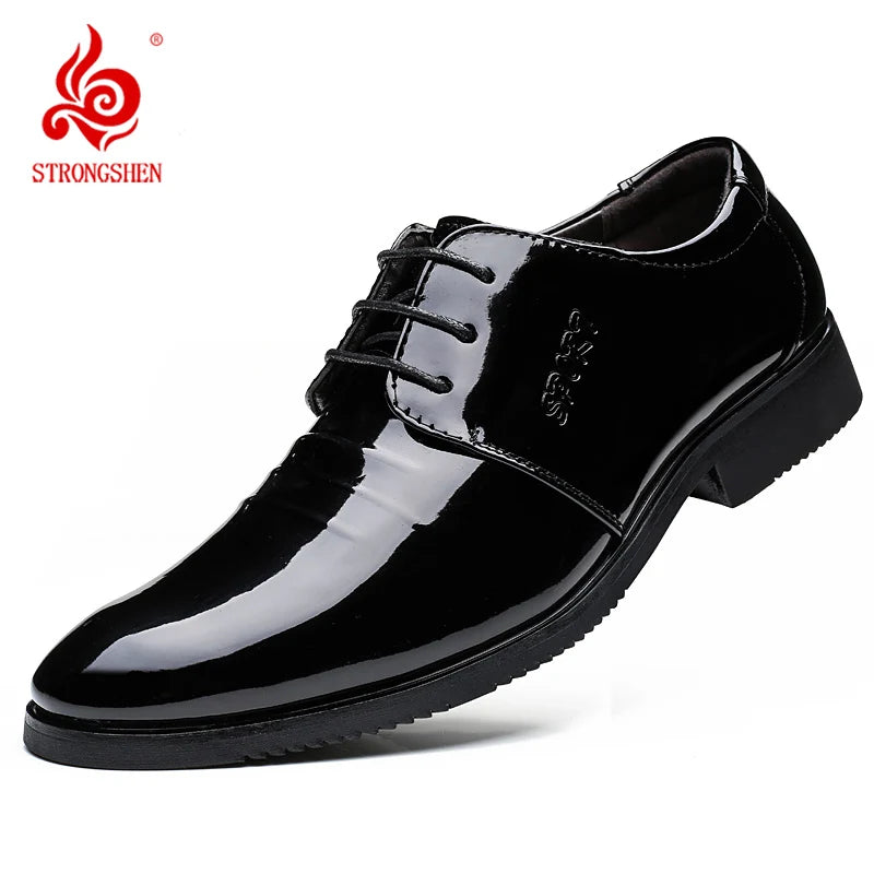 STRONGSHEN Italian Men Patent Leather Shoes Black Soft Bottom Spring And Autumn Man Men's Business Formal Wear Casual Shoes