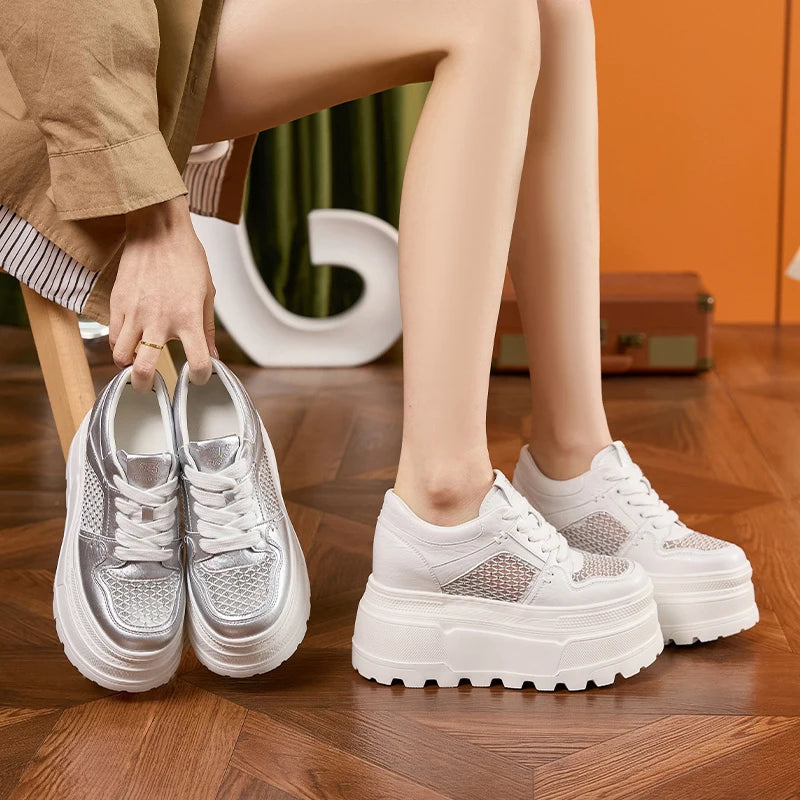 AUTUSPIN Summer Splicing Women's Shoes Breathable Air Mesh Sneakers Outdoor Leisure Female High Platform Sports Shoes Woman