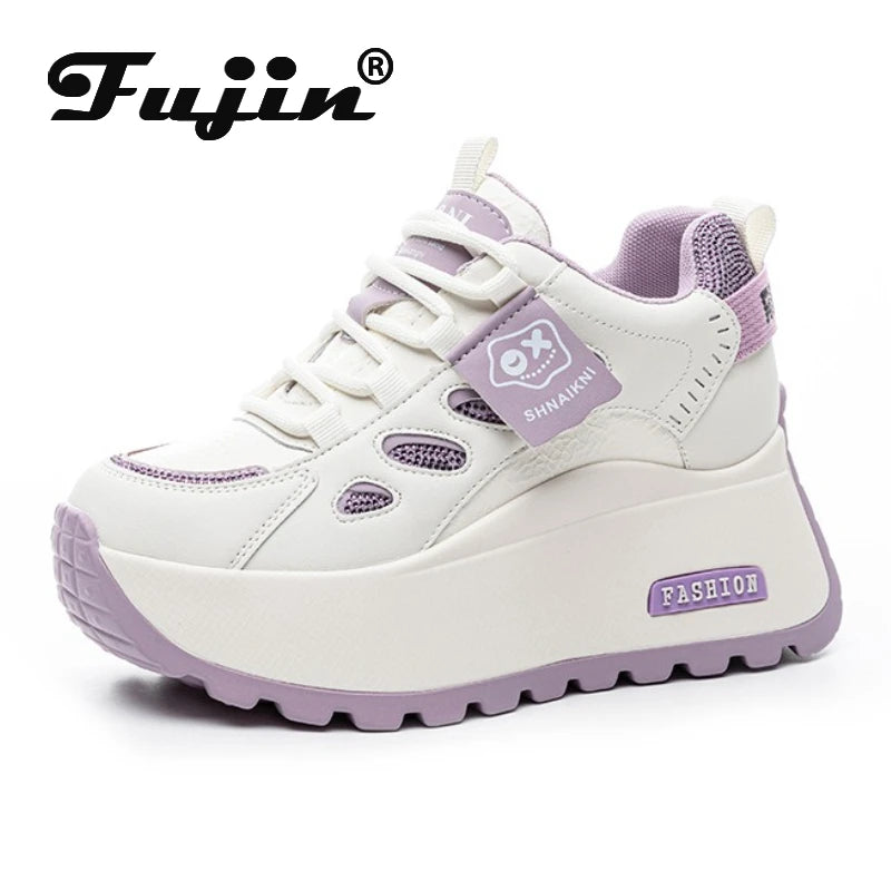 Fujin 7cm Air Mesh PU Microfiber Leather Breathable Flats Hollow Flats Women Shoes Chunky Sneaker Fashion Platform Wedge Sandals
