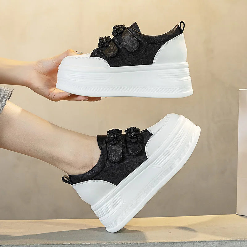 Fujin 8cm Silk Women Casual Platform Wedge Summer Shoes High Brand Autumn Hook Sping Chunky Sneaker Fashion High Heel