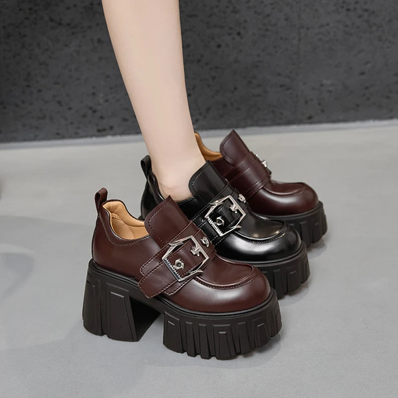 AUTUSPIN Winter Thick Platform High Heels Women Fashion Synthethic Microfiber Soft Leather Pumps Female Autumn Mary Janes Shoes