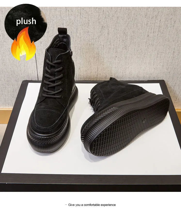 Fujin 10cm Suede Cow Genuine Leather Spring Motorcycle Fashion ZIP Ankle Boots Platform Wedge Flats Women Autumn British Shoes