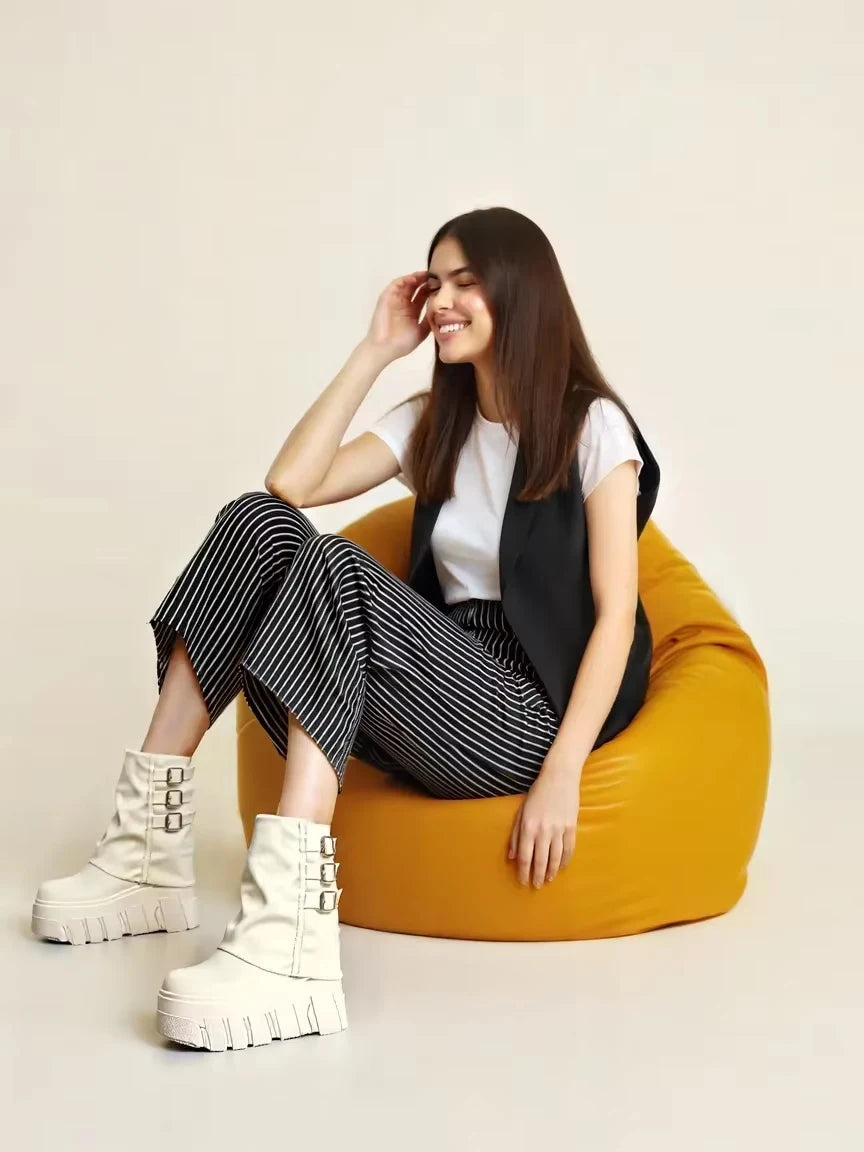 Fujin 14cm New Ankle Booties Shoes Natural Genuine Leather Boots Women Motorcycle Boots Platform Ladies Fashion Botas Winter