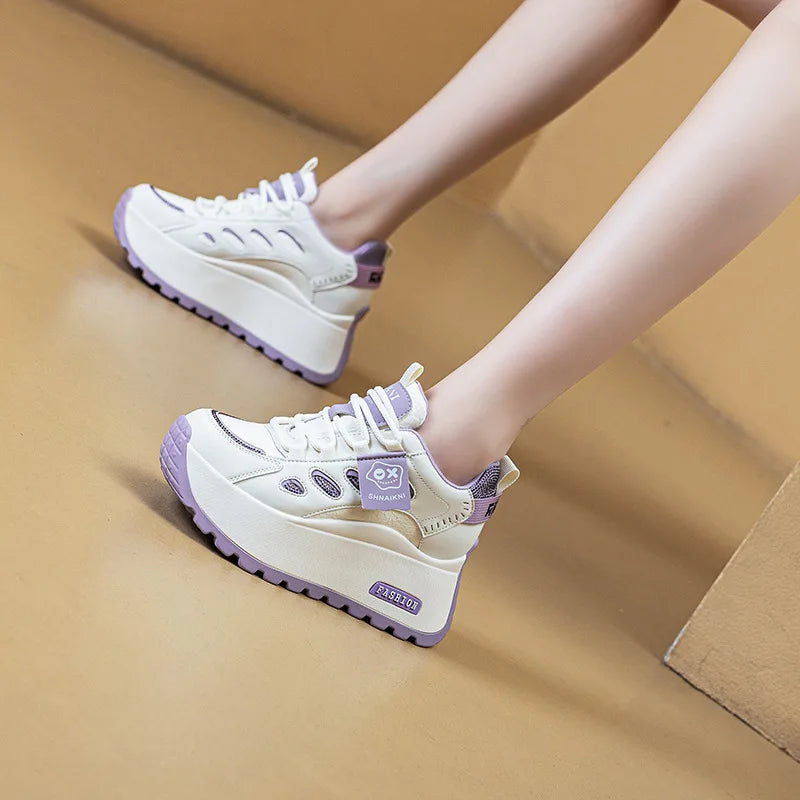 Fujin 7cm Air Mesh PU Microfiber Leather Breathable Flats Hollow Flats Women Shoes Chunky Sneaker Fashion Platform Wedge Sandals