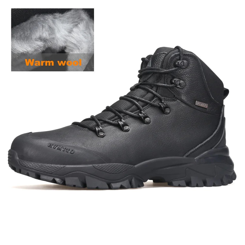 HUMTTO Trekking Boots Leather Outdoor Warm Wool Hiking Shoes for Men Luxury Designer Climbing Sneakers Safety Mens Ankle Boots