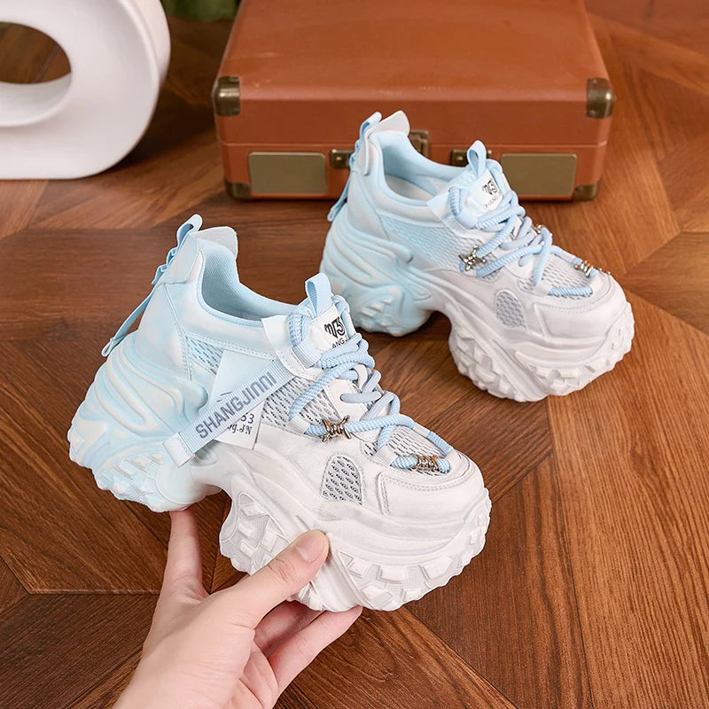 AUTUSPIN Women Shoes Mixed Colors Ladies Chunky Leisure Sneakers Summer Breathable Mesh Synthetic Leather Sports Shoes Popular