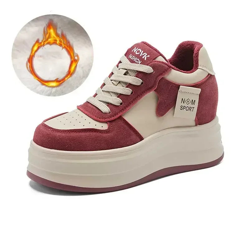 Koznoy 8.5cm Cow Suede Genuine Leather Platform Flats Autumn Spring Loafer Chunky Sneaker High Brand Comfy Vulcanize Women Shoes