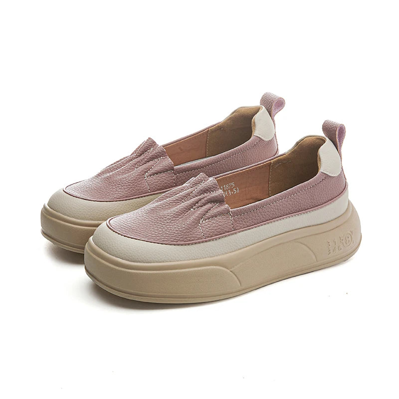 AUTUSPIN Summer Women Loafers Genuine Leather Flats Chunky Ladies Shoes Outdoor Slip-on Pumps Female Leisure Soft Leather Shoes