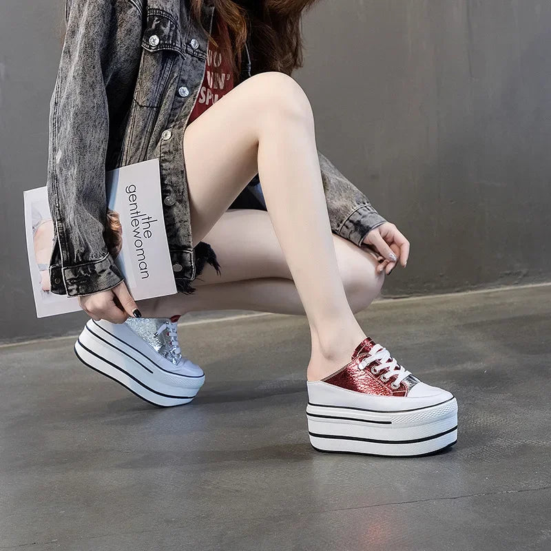 Fujin 10cm Mules Shoes Sandals Genuine Leather 2024 Women Sneakers Slippers Summer Shoes New Casual Shoes Women's Fashion