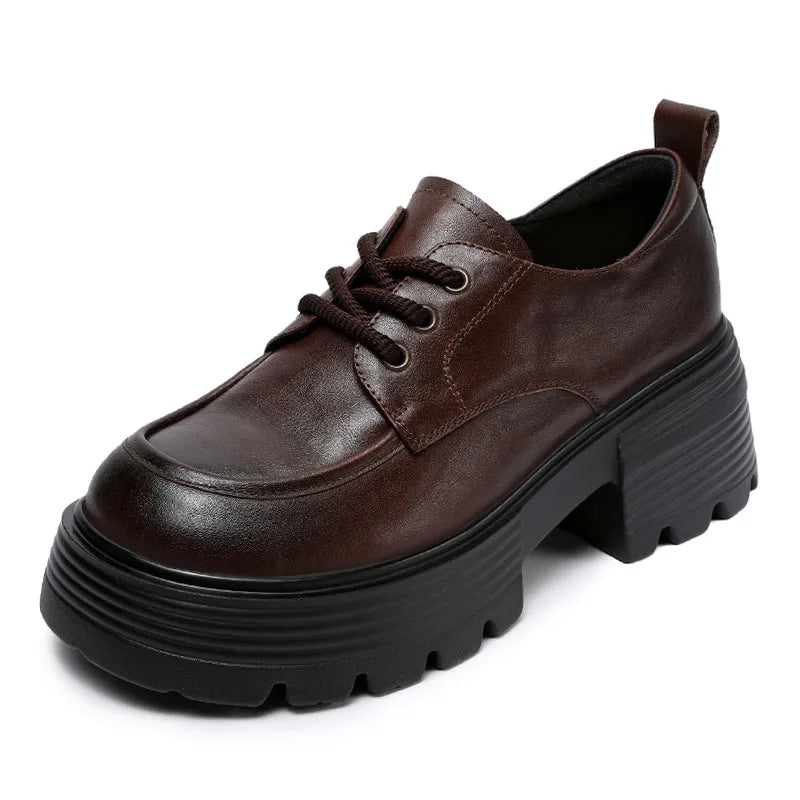 DRKANOL 2025 Women Chunky Platform Shoes Luxurious Genuine Cow Leather Thick High Heel Pumps Lace-Up Round Toe Casual Shoes Lady