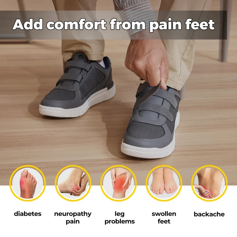 FitVille Men'S Diabetic Shoes Extra Wide Older Men'S Diabetic Shoes For Neuropathy Swollen Feet Pain Relief Flat Shoe