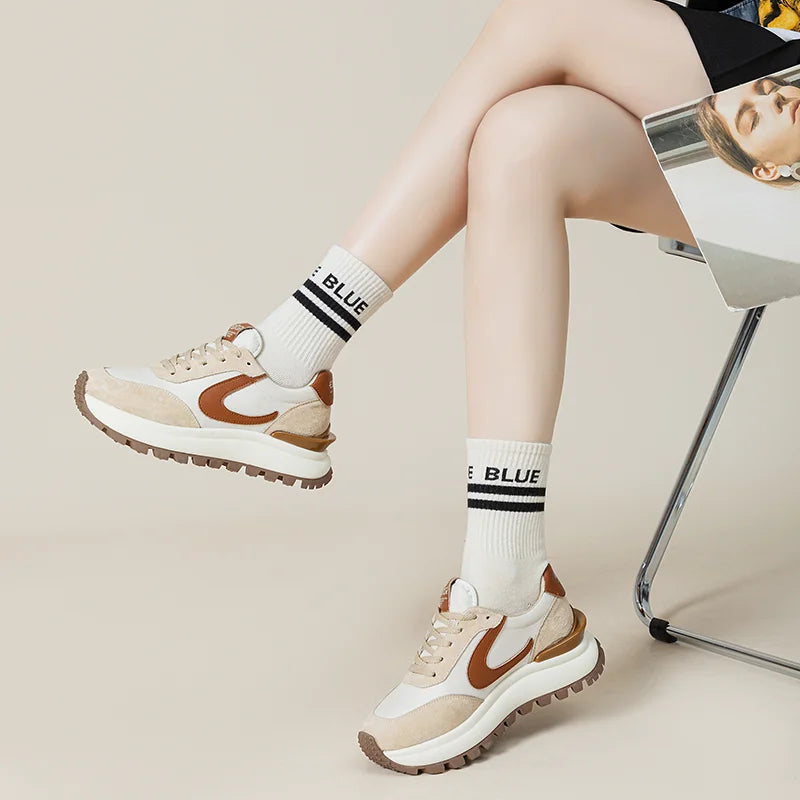 AUTUSPIN 4.5cm Ladies Sneakers Summer Spring Retro Genuine Leather Women Casual Sports Shoes Outdoor Comfy Vulcanized Sneaker